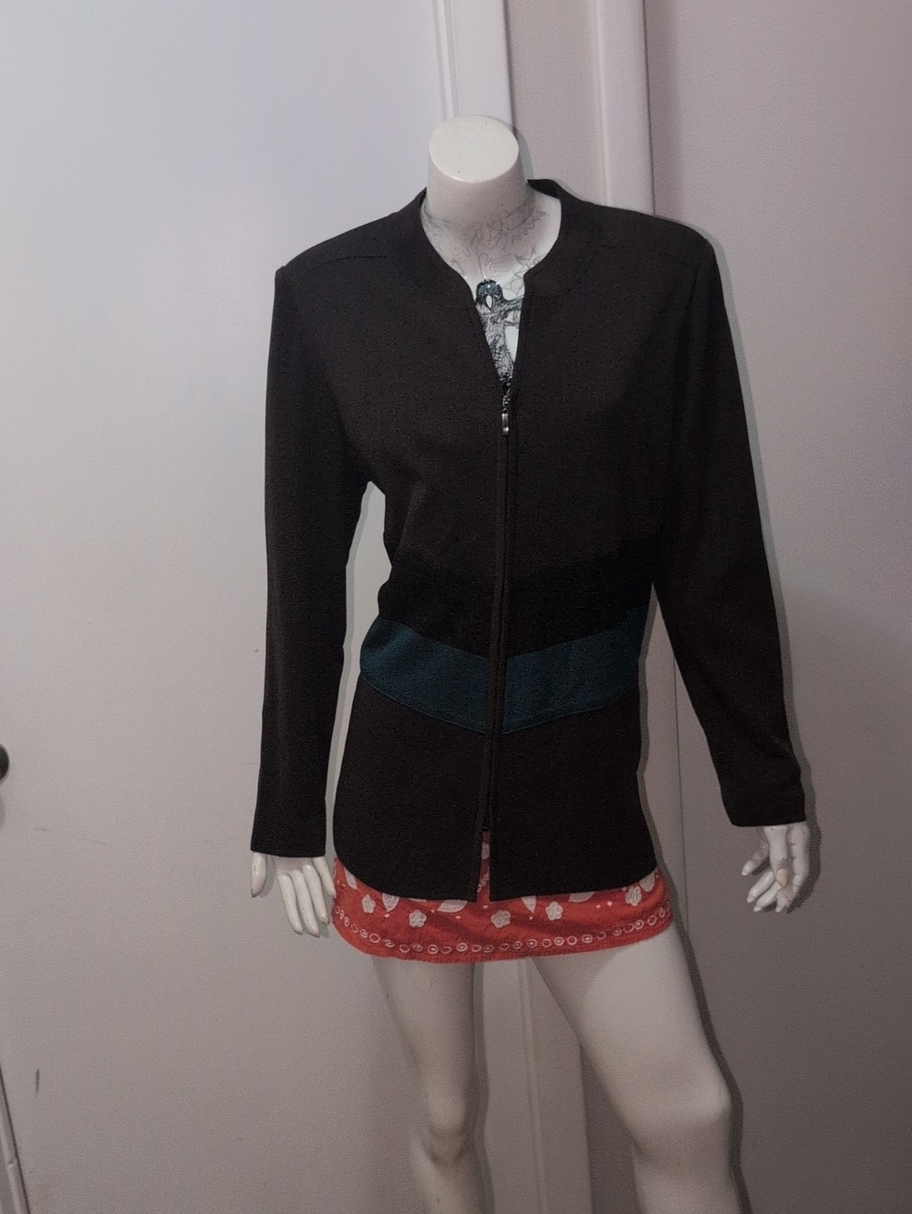 Misook Black Jacket with Teal Waist Panel